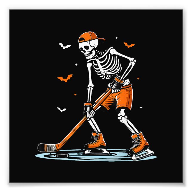 Skeleton Ice Hockey Halloween Boys Funny Halloween Photo Print (Front)