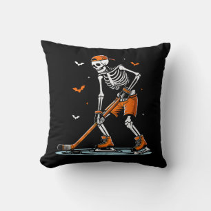 Skeleton Ice Hockey Halloween Boys Funny Halloween Throw Pillow