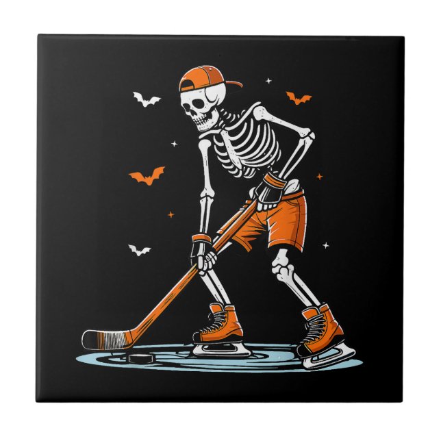 Skeleton Ice Hockey Halloween Boys Funny Halloween Tile (Front)
