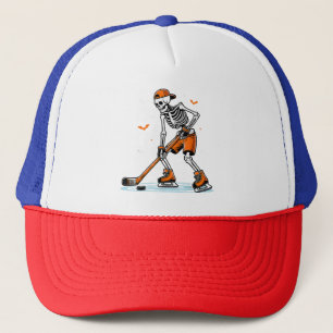 Skeleton Ice Hockey Halloween Boys Funny Halloween Trucker Hat