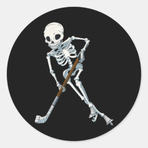 Skeleton Ice Hockey Halloween Fun Skull Gifts Tees Classic Round Sticker