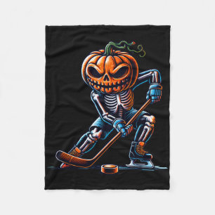 Skeleton Ice Hockey Halloween Pumpkin Hockey Mens Fleece Blanket