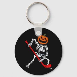 Skeleton Ice Hockey Halloween Pumpkin Hockey Mens Keychain