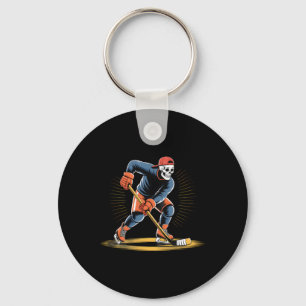 Skeleton Ice Hockey Player Funny Skater Design Keychain