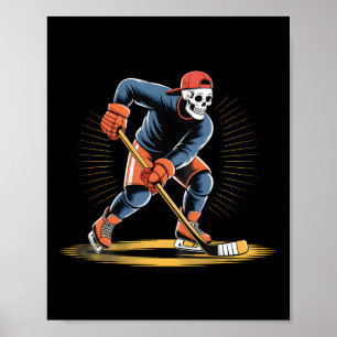 Skeleton Ice Hockey Player Funny Skater Design Poster