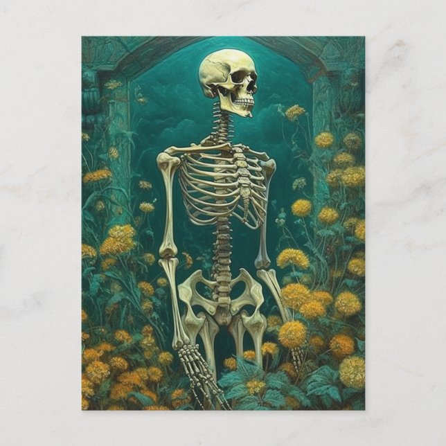 Skeleton in a Night Garden Yellow Flowers Postcard (Front)