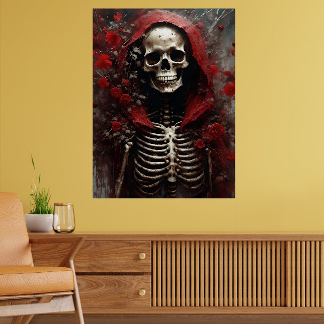Skeleton in a Red Cape with Flowers Poster (Living Room 2)
