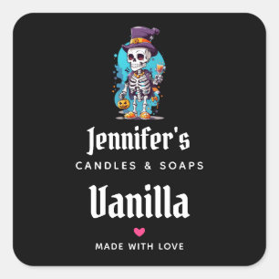 Skeleton in a Top Hat Halloween Candle Business Square Sticker