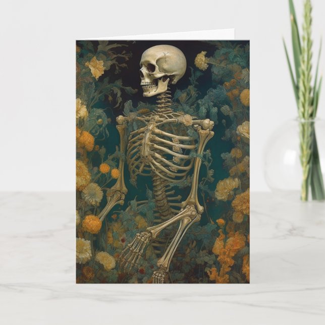 Skeleton in a Yellow Flower Garden All Occasions  Card (Front)