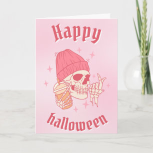 Skeleton in Beanie Happy Halloween Card