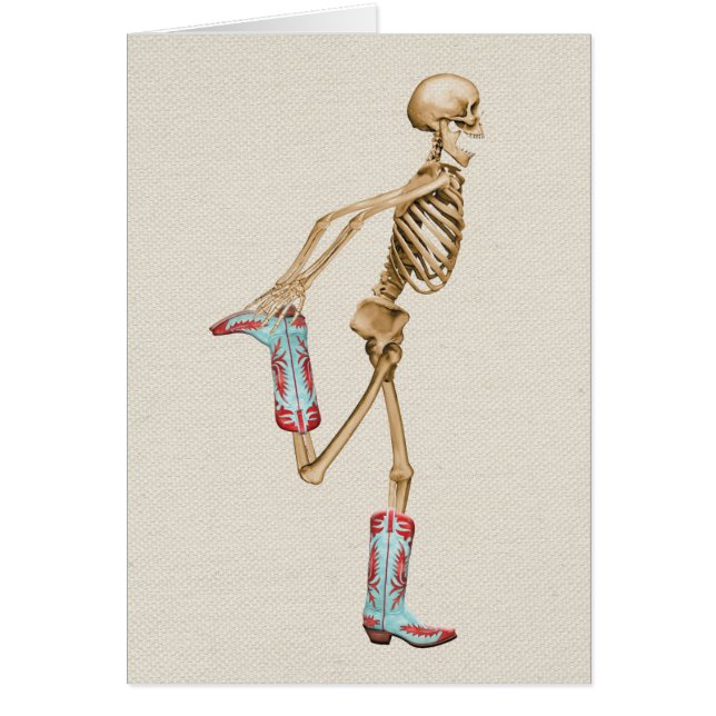 Skeleton in Colourful Cowboy Boots (Front)