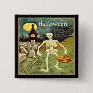 Skeleton in Graveyard Vintage Halloween Button