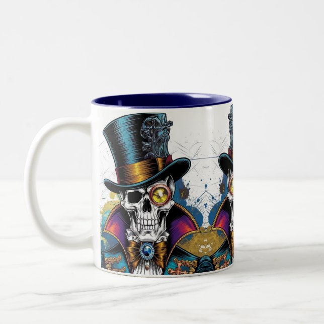 Skeleton in Victorian Elegance Two-Tone Coffee Mug (Left)