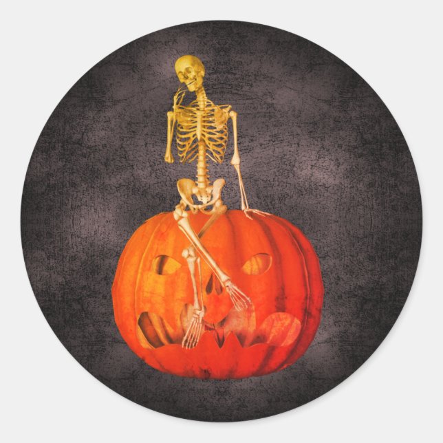 Skeleton Jack O Lantern Halloween Funny  Classic Round Sticker (Front)