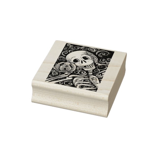 SKELETON & JACK O LANTERN, HALLOWEEN RUBBER STAMP (Stamp)