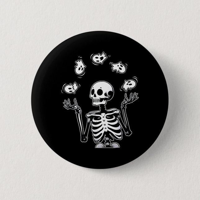 Skeleton Juggling Ghosts Funny Halloween Costume 2 Inch Round Button (Front)