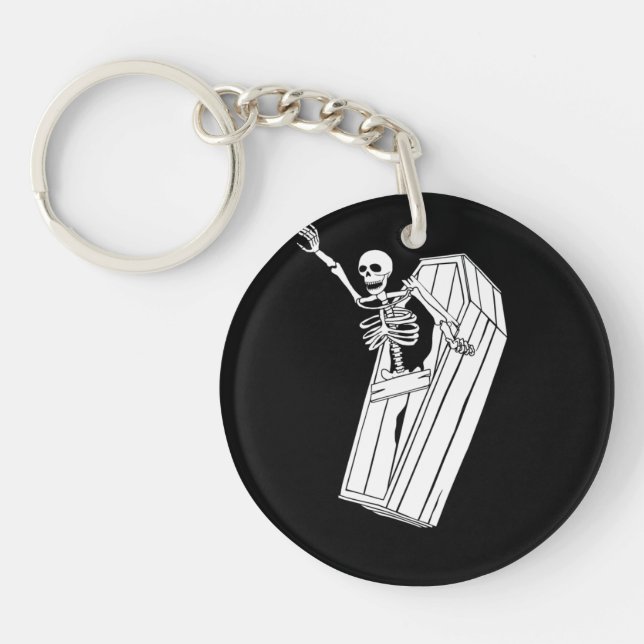 Skeleton Jumping out of Casket on a  Keychain (Front)