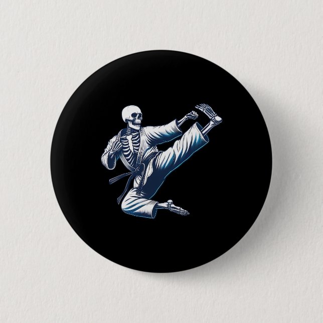 Skeleton Karate Kick Martial Arts Kickboxing Mma F 2 Inch Round Button (Front)