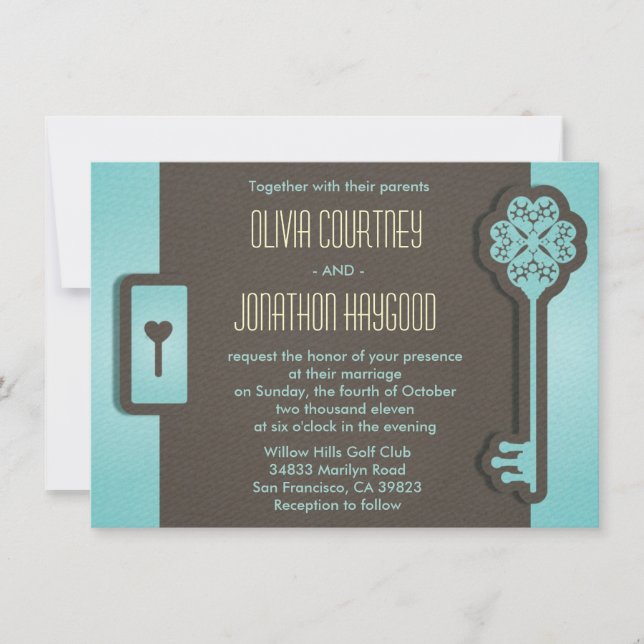 Skeleton Key and Lock Wedding Invitation (Front)