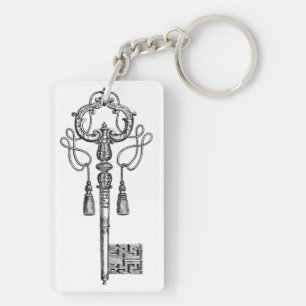 Skeleton key antique black and white elegant  keychain