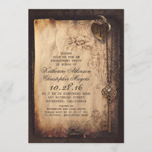 skeleton key heart lock engagement party invite
