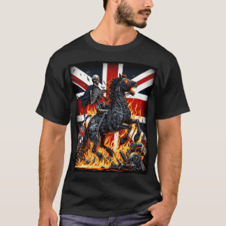 Skeleton Knight Burning British Flag T-Shirt