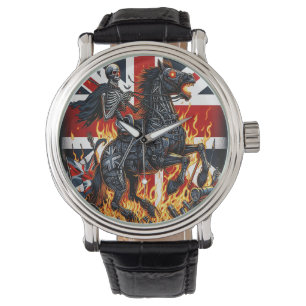 Skeleton Knight Clock On Fire Watch
