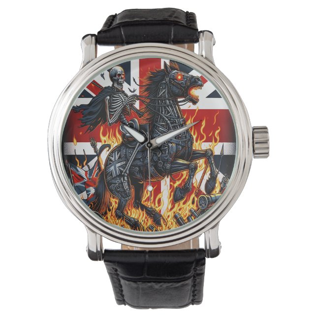 Skeleton Knight Clock On Fire Watch (Front)