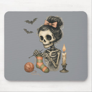 Skeleton Knitting Crochet Yarn Halloween Mouse Pad
