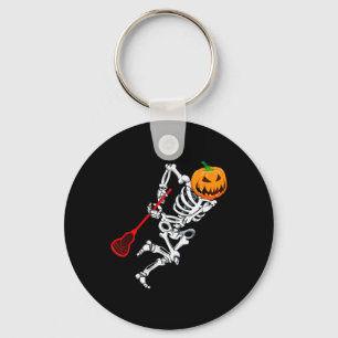 Skeleton Lacrosse Halloween Pumpkin Keychain