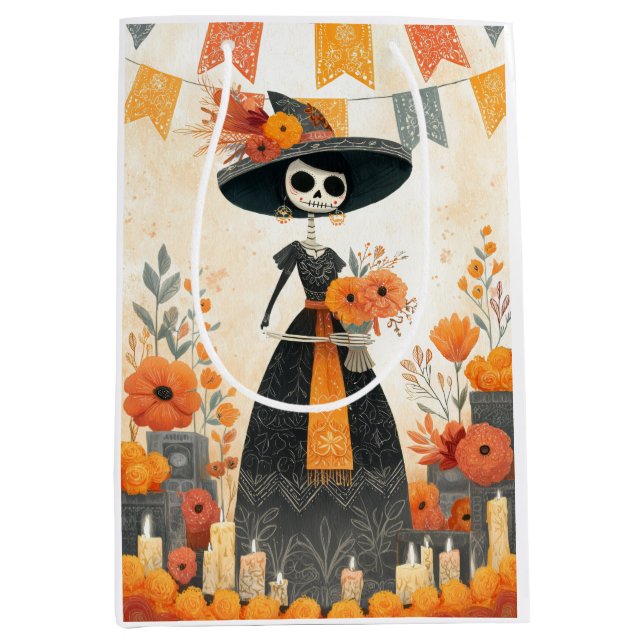 Skeleton Lady La Catrina Day of the Dead  Medium Gift Bag (Front)