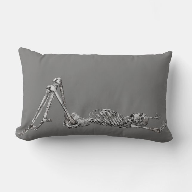 Skeleton Laying Down Black  Halloween  Lumbar Pillow (Front)