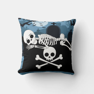 Skeleton Laying Down Black Halloween Lumbar  Throw Pillow