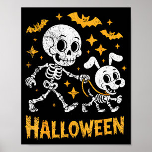 Skeleton Leads Dog Funny Skull Pet For Halloween C Poster
