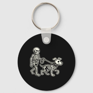Skeleton Leads Dog Funny Skull Pet for Halloween Keychain
