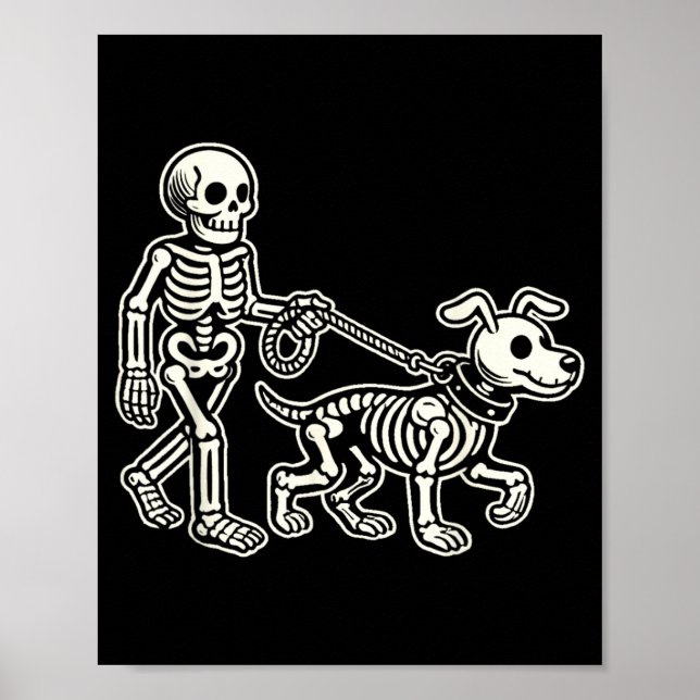 Skeleton Leads Dog Funny Skull Pet for Halloween Poster (Front)