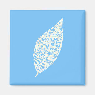 Skeleton Leaf line art blue and natural Magnet