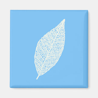 Skeleton Leaf line art blue and white Magnet