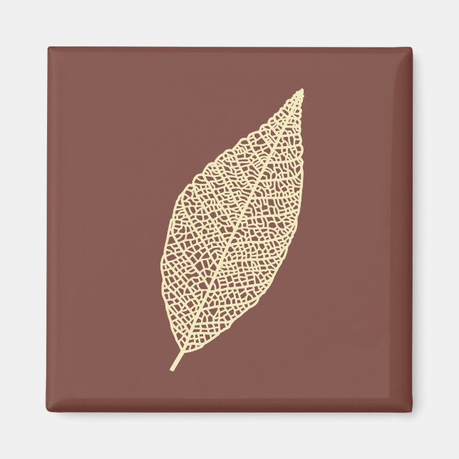 Skeleton Leaf line art brown and cream  Magnet (Front)