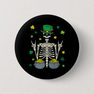 Skeleton Leprechaun St Patricks Day Shamrock Clove 2 Inch Round Button