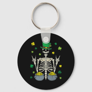Skeleton Leprechaun St Patricks Day Shamrock Clove Keychain