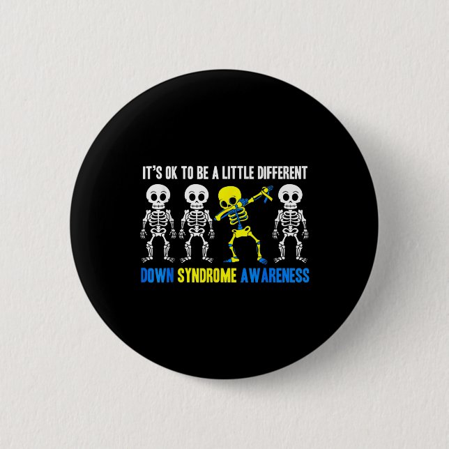 Skeleton Little Different Down Syndrome Awareness  2 Inch Round Button (Front)