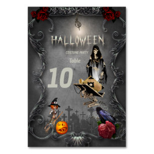 Skeleton little witch and crow table number