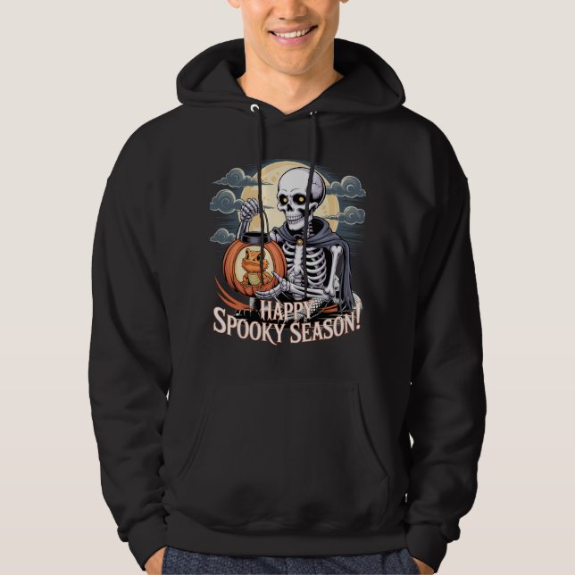 Skeleton & Lizard Halloween Lantern Art Hoodie (Front)