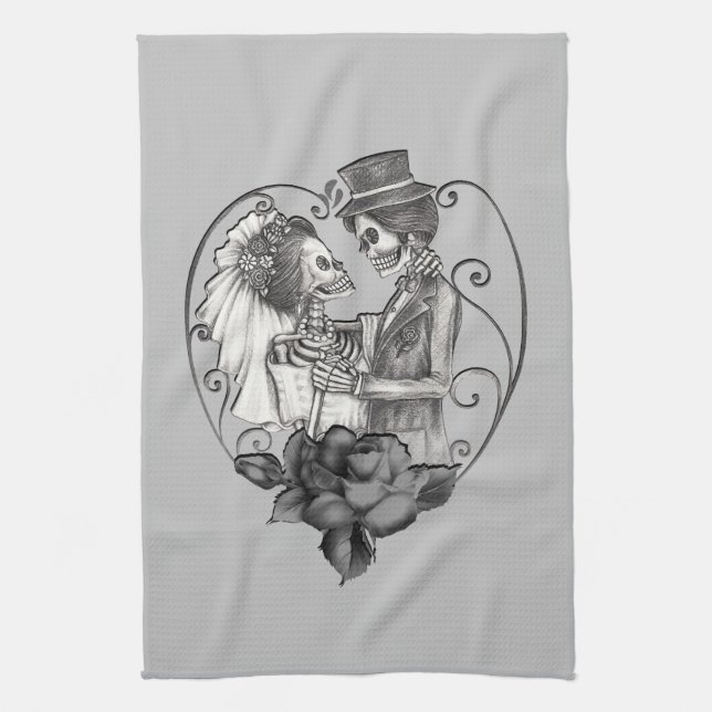 Skeleton Love Couple Marriage Dance Any Colour Kitchen Towel (Vertical)
