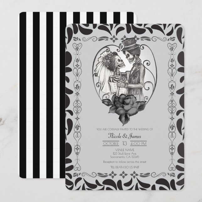 Skeleton Love Couple Marriage Dance Gothic Wedding Invitation (Front/Back)
