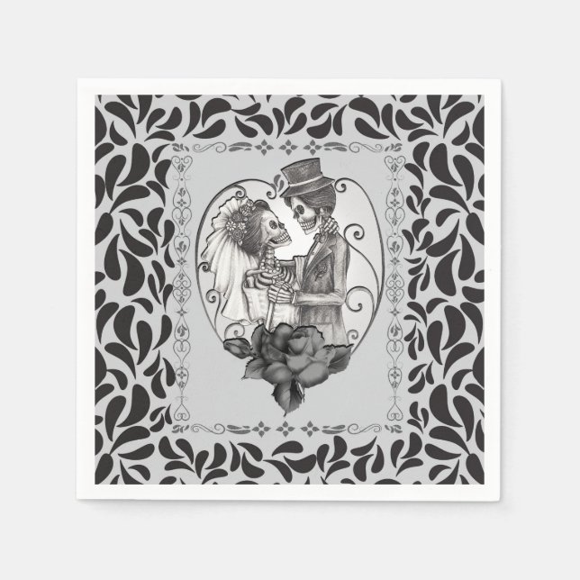 Skeleton Love Couple Marriage Dance Gothic Wedding Napkin (Front)