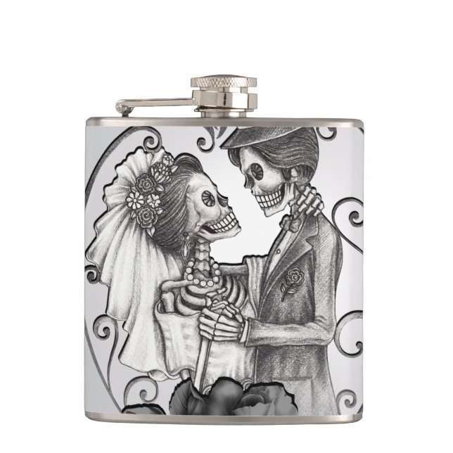Skeleton Love Couple Marriage Dance Hip Flask (Front)