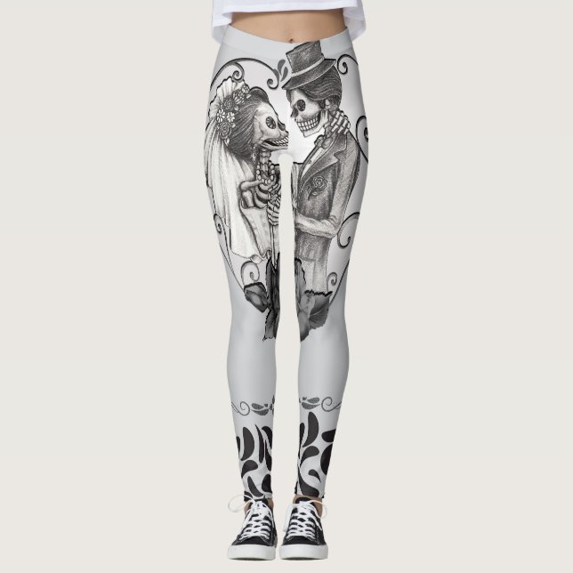 Skeleton Love Couple Marriage Dance Leggings (Front)