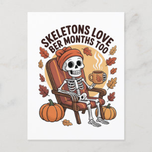 Skeleton Loves Ber Months Too Spooky Holiday Postcard